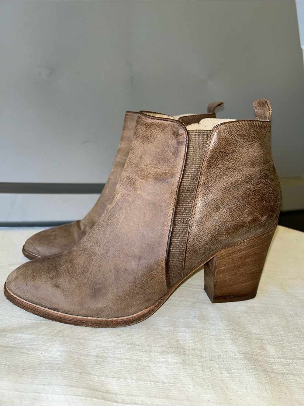 Aquatalia Women's Tan Suede-Look Block Heel Chelsea Booties